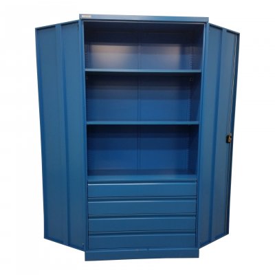 Plåtskåp 2000x1000x500 med lådor finns i blå eller grå
